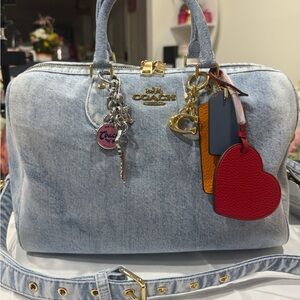 Coach Love Denim Large Rowan Satchel with Gold Hardware and Charms NWT